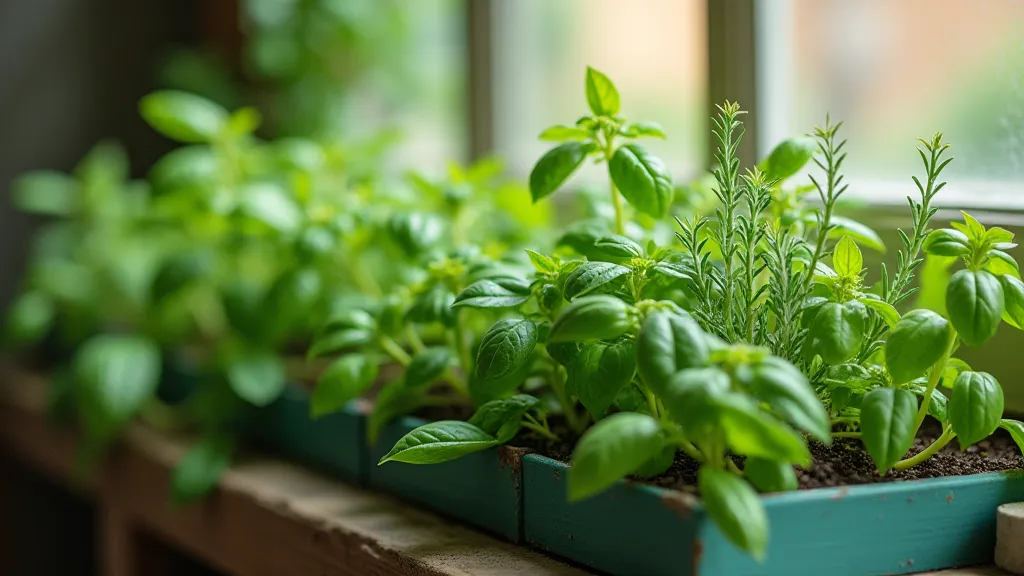 Herb window box overflowing with greenery