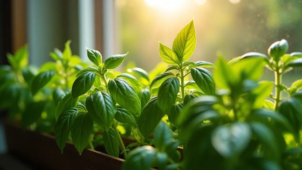Basil plants in a window box