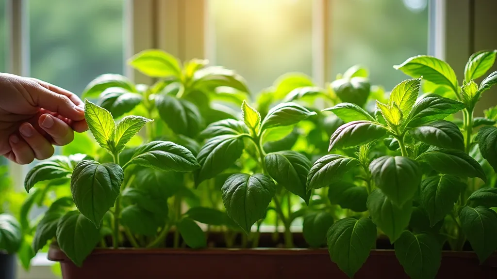 Basil plant in window box