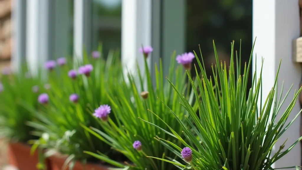 Chives growing in a window box