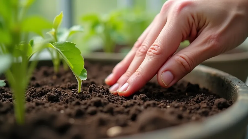 Hand checking soil moisture in a window box