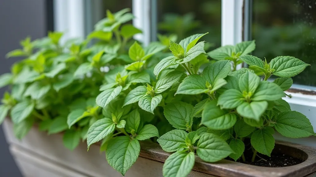 Lemon balm plant in a window box