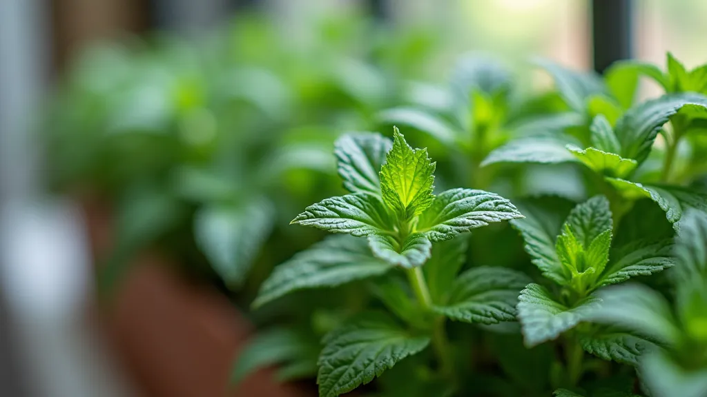 Mint plant in a container within a window box