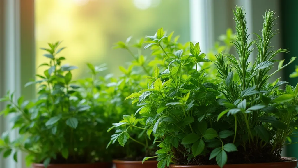 Window box with green herbs