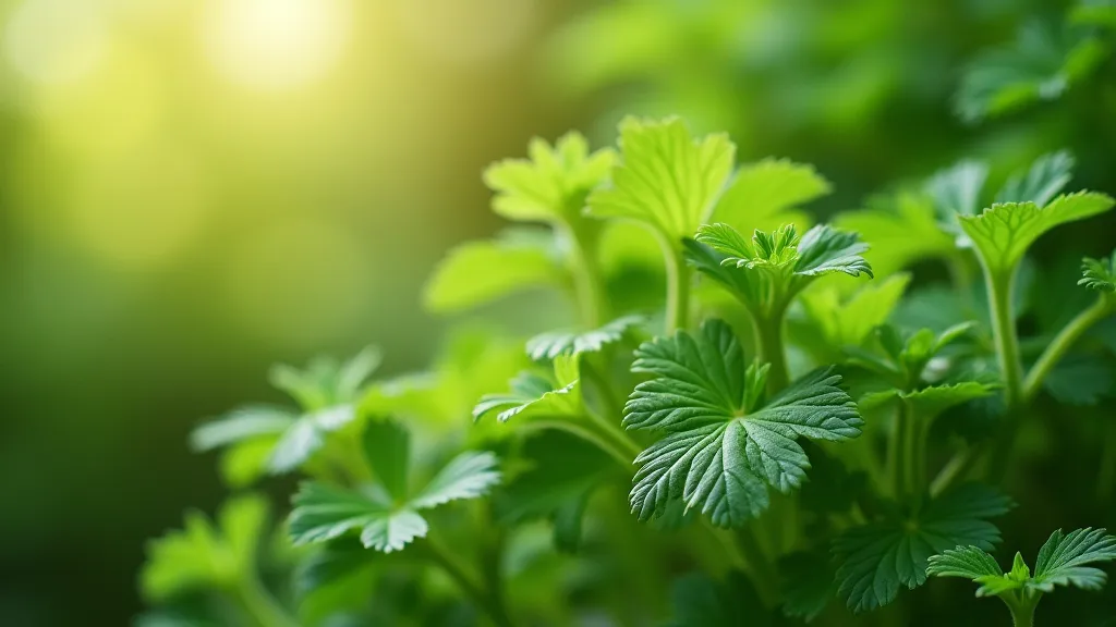 Parsley plant with dappled sunlight