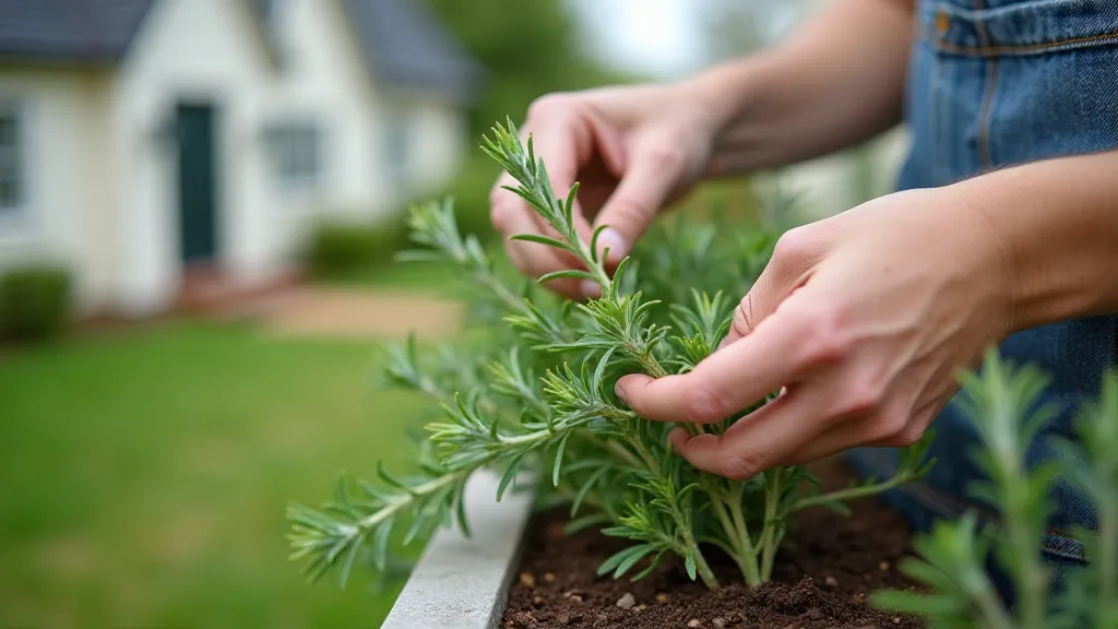 Pruning herbs in a window box