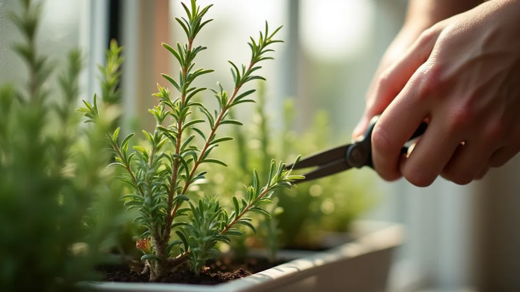 Harvesting herbs from a window box