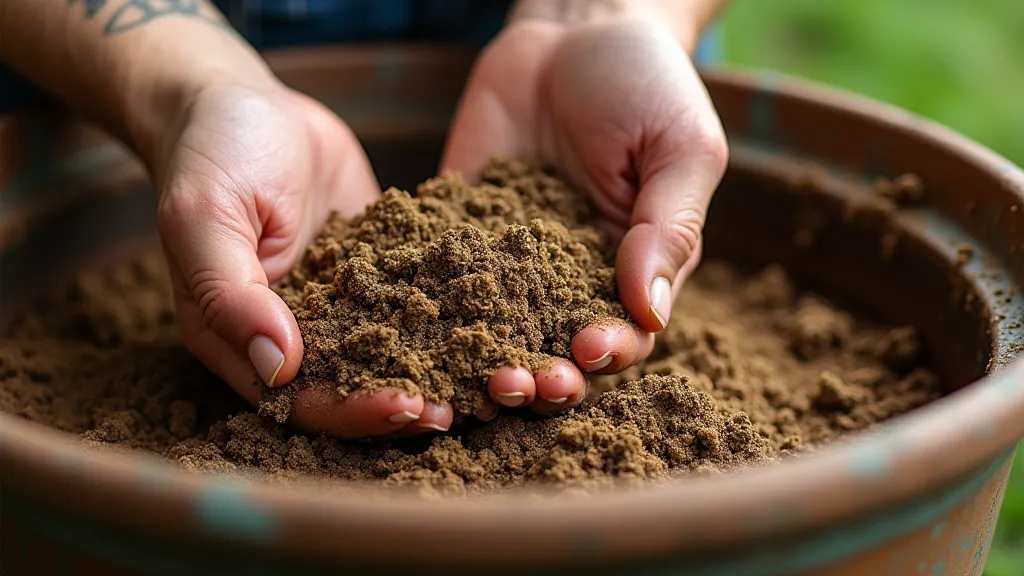 Mixing soil components for herb window boxes
